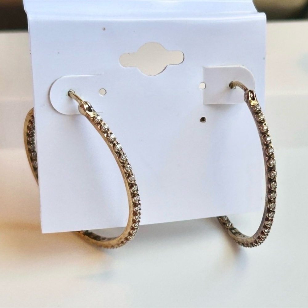 Dee Berkley Gold Vermeil Inside Out CZ Crystal Hoop Earrings 925 Sterling Silver - Picture 3 of 15
